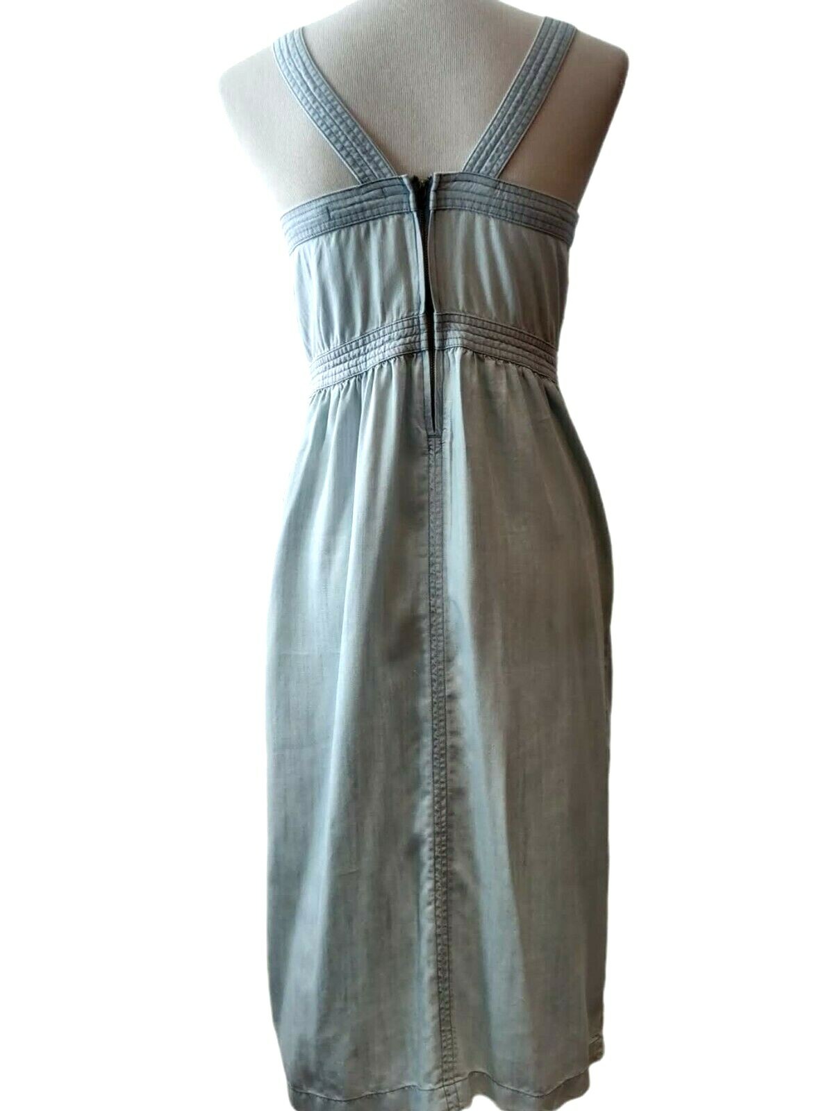 Prana Womens Light Blue Chambray Back Zip Pockets Sun Drifter Sun Dress Small