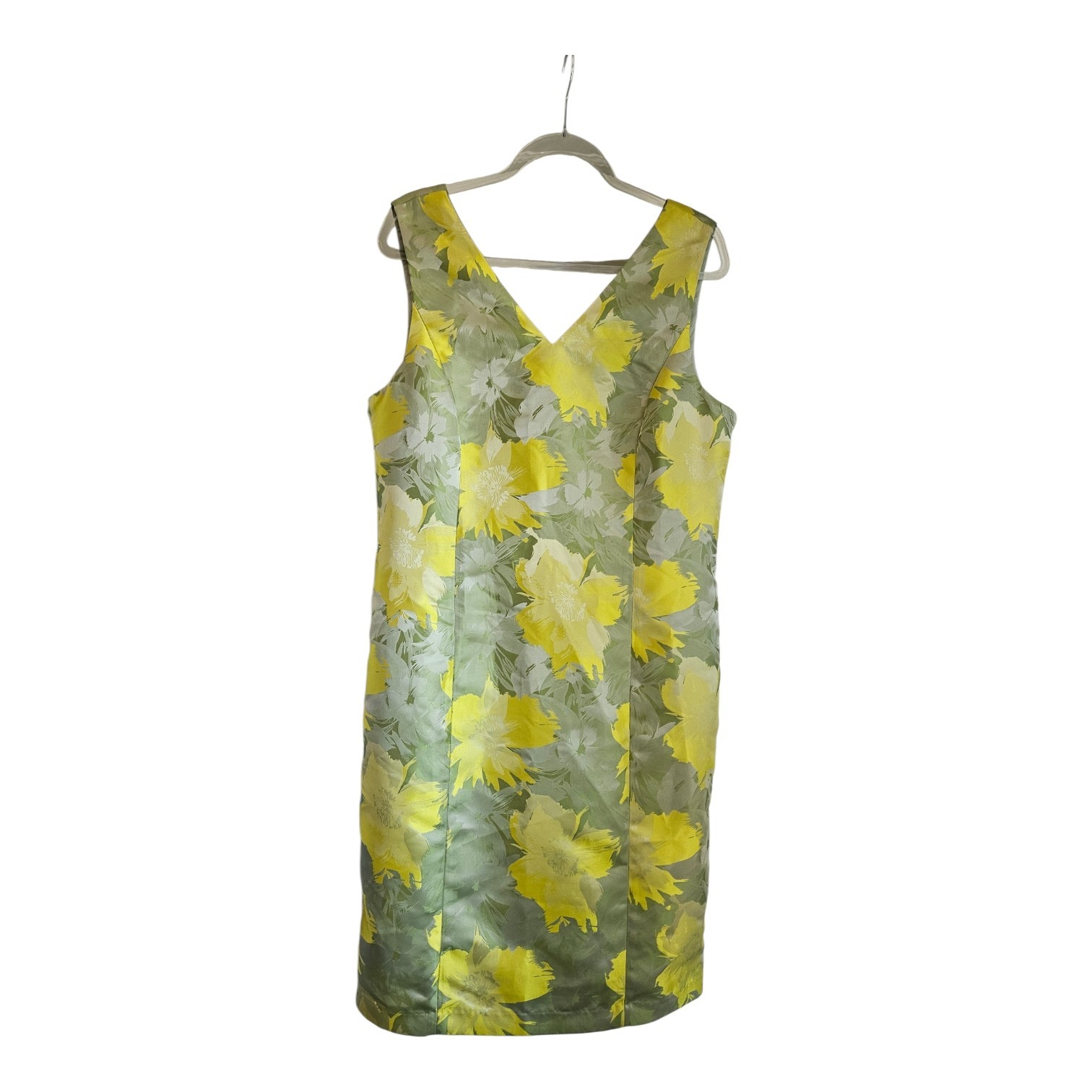 Anne Klein NWT Dress Size 14 Sleeveless Floral Green Yellow V-Neck/Back Lined