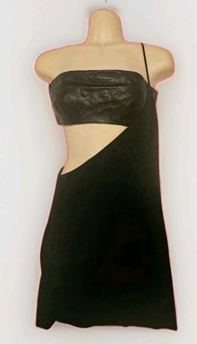 Versace Versus Black Asymmetrical Mini Dress With Leather Zip Up Top
