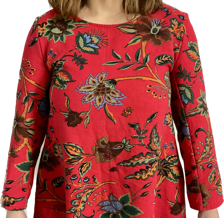 Sweatshirt Dress Linen Cotton Sz Medium Warm Fleece Red Floral Hong Kong Euro 93