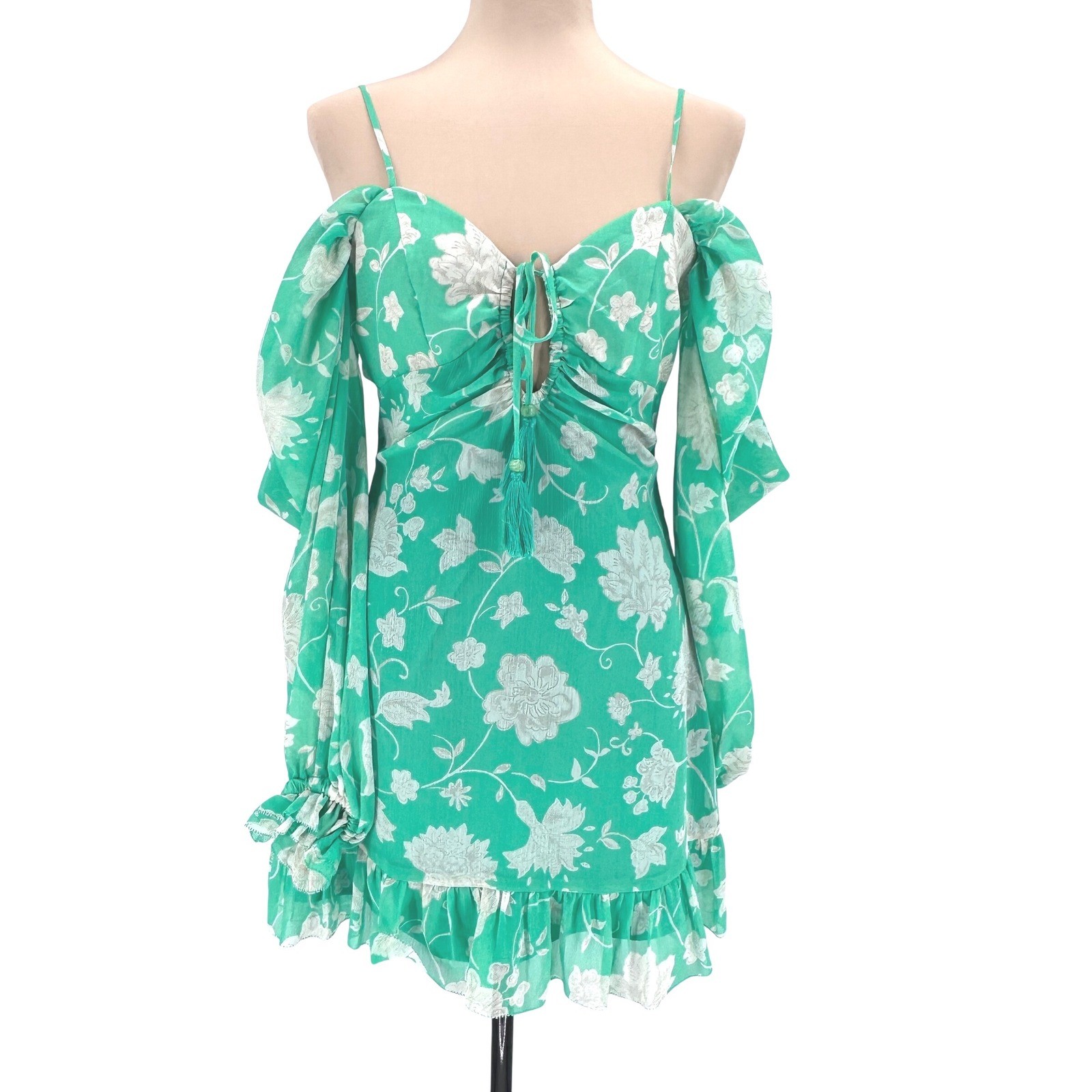 House of Harlow 1960 Green Floral Cold Shoulder Mini Dress Size S Wedding Guest