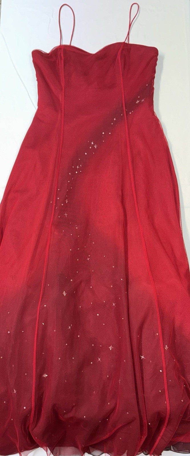 Cassandra Stone Y2k 90s Red Rhinestone Beaded Dress Size 14 Layered Tulle