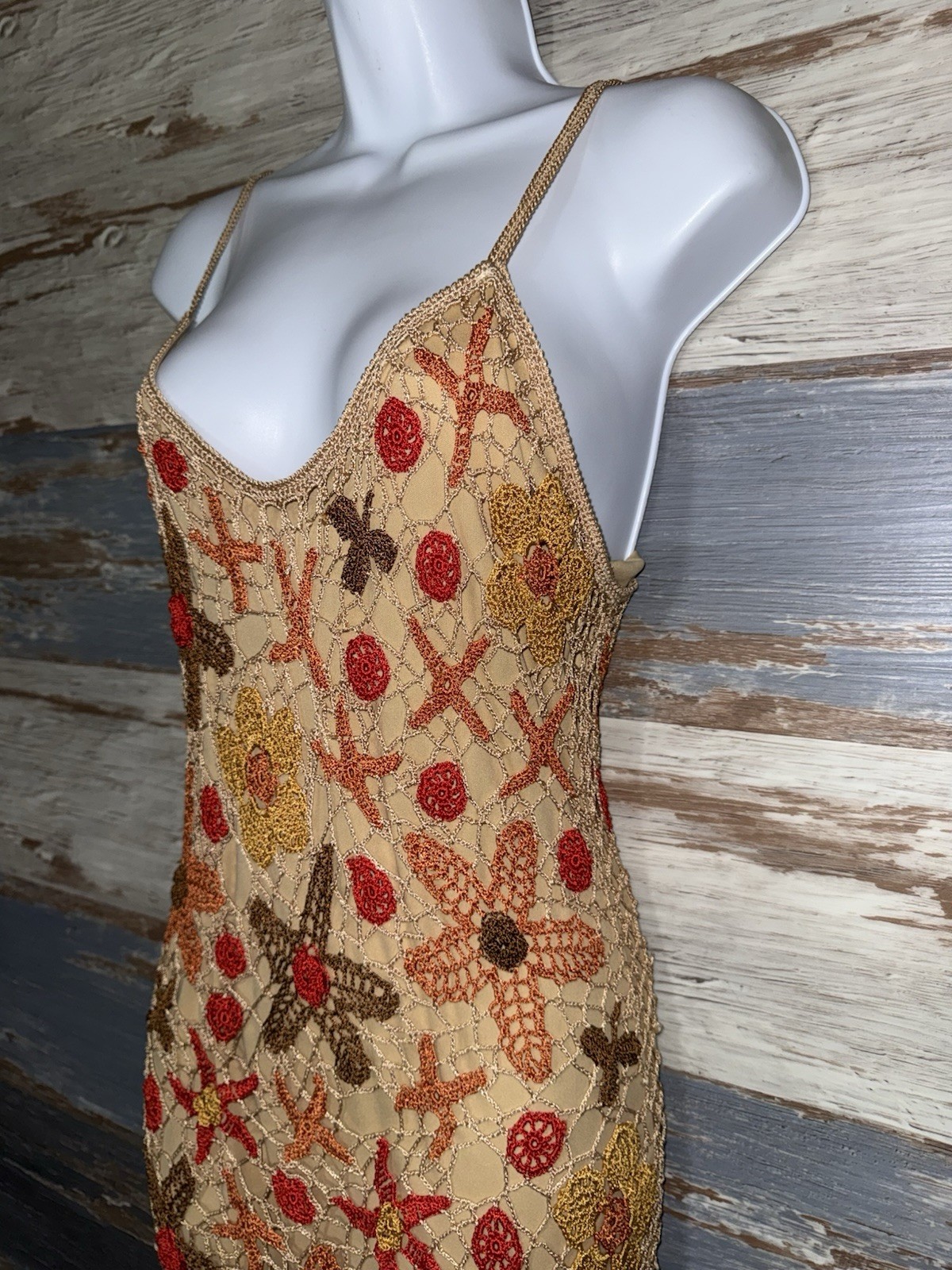 Kroshetta by Papillon Y2K floral crochet dress With Starfish Size Large L Boho