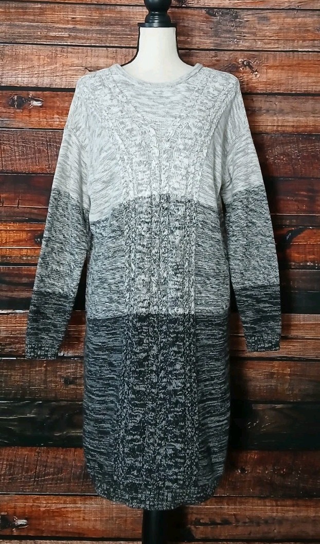 Old Navy Tunic Sweater Dress XL Gray Gradient Colorblock Marled Cable Knit