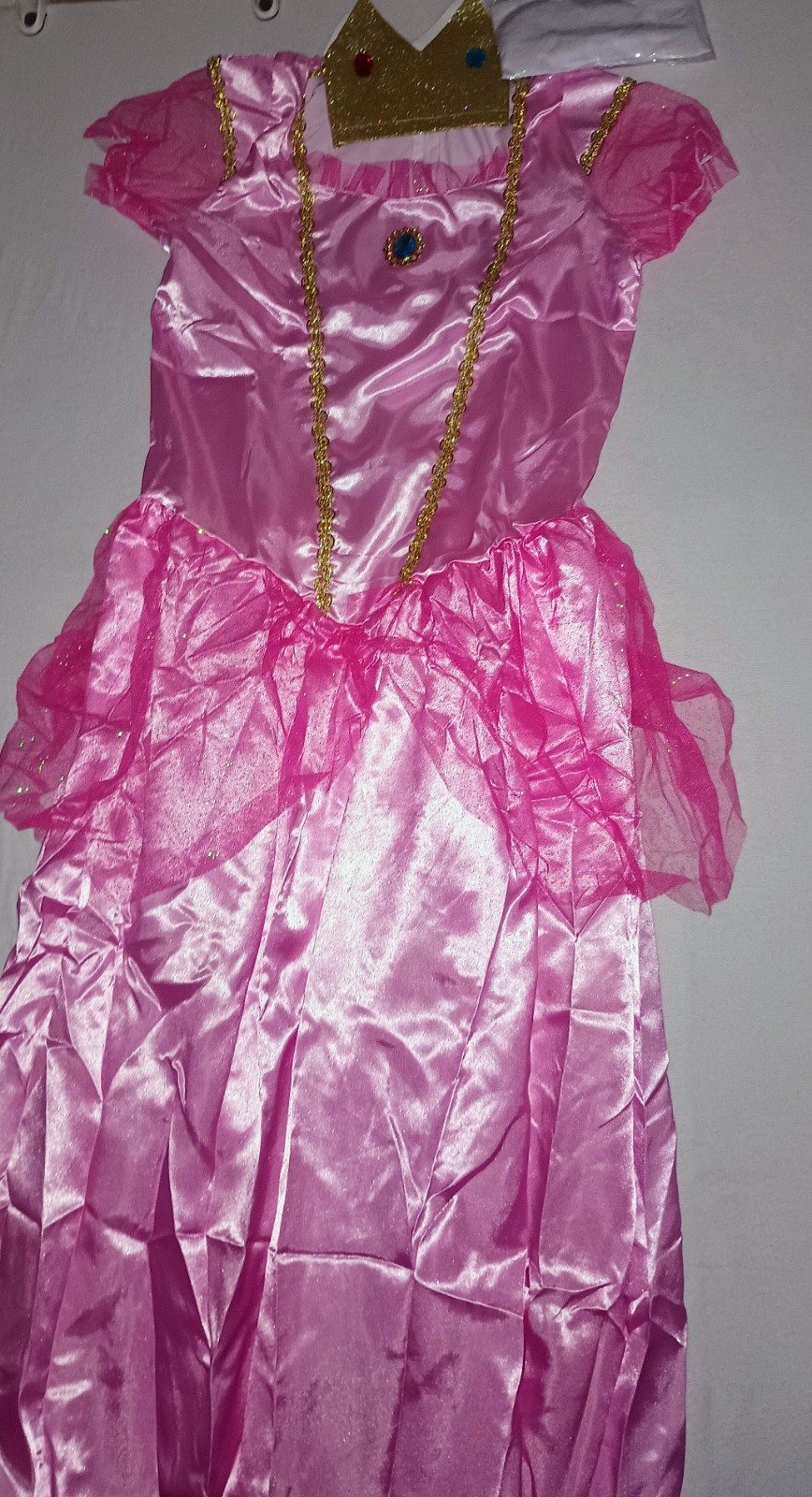 Princess Peach Costume Dress Pink Satin Gold Trim Cosplay Halloween Women Size L