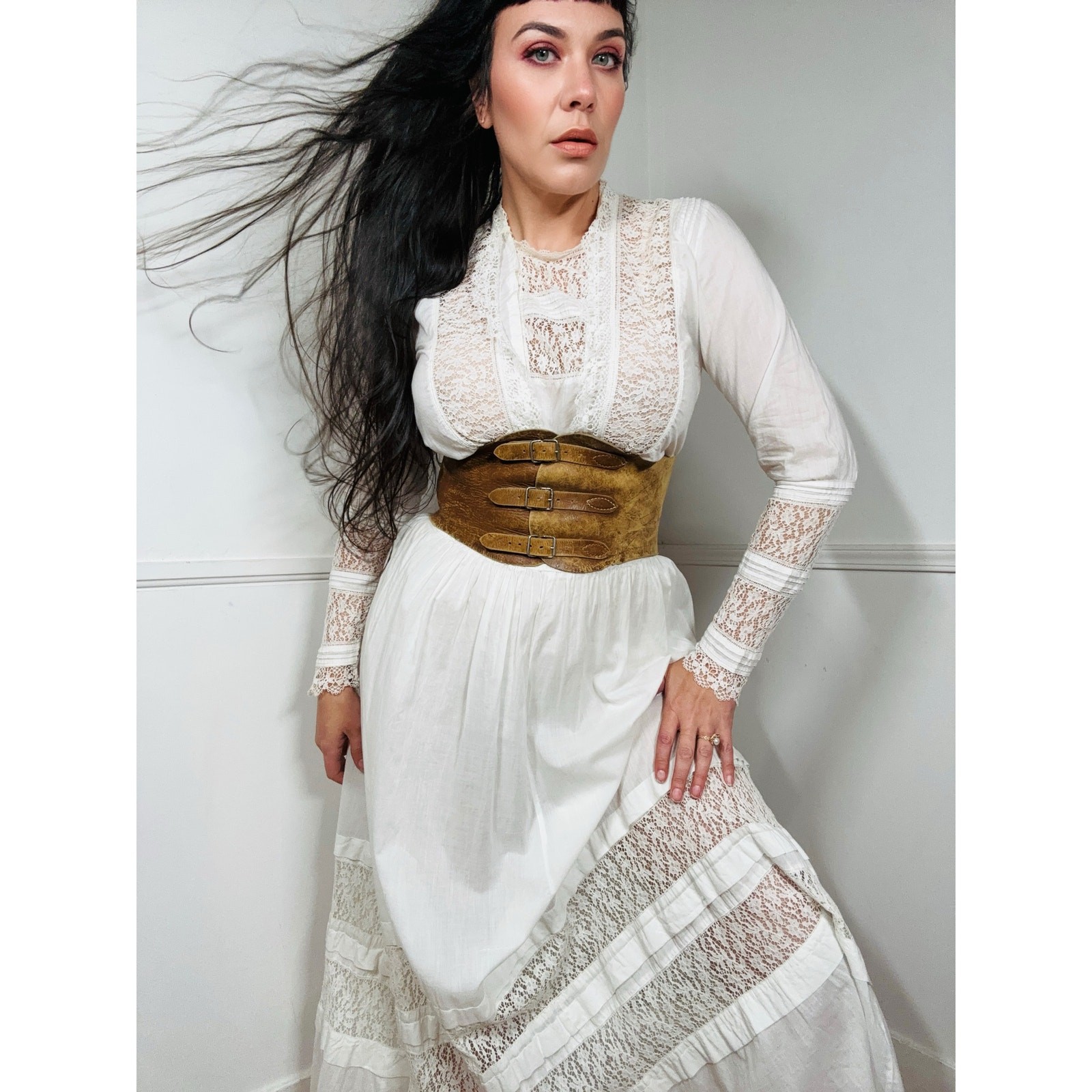 Small to Medium Edwardian 1900s Antique Cotton Blouse and Skirt Set