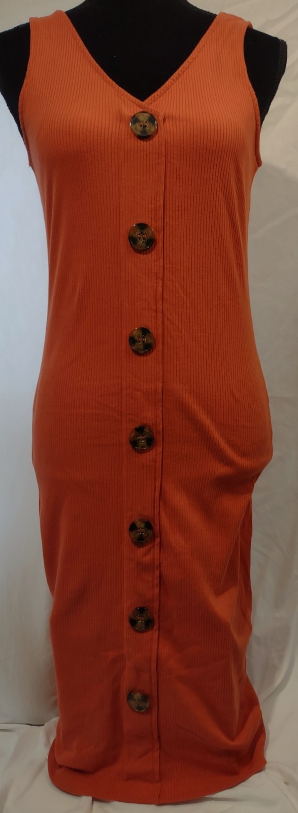 NoBo Tank Top Sleeveless Shirt/Sheath Dress–Orange/Ribbed/Buttons–Large 11/13