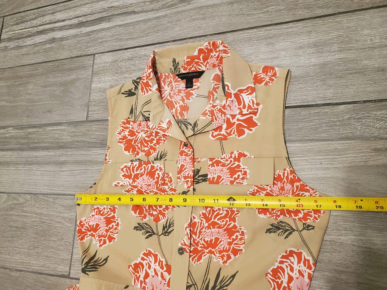 Banana Republic 100% polyester orange beige floral midi flared shirt dress M