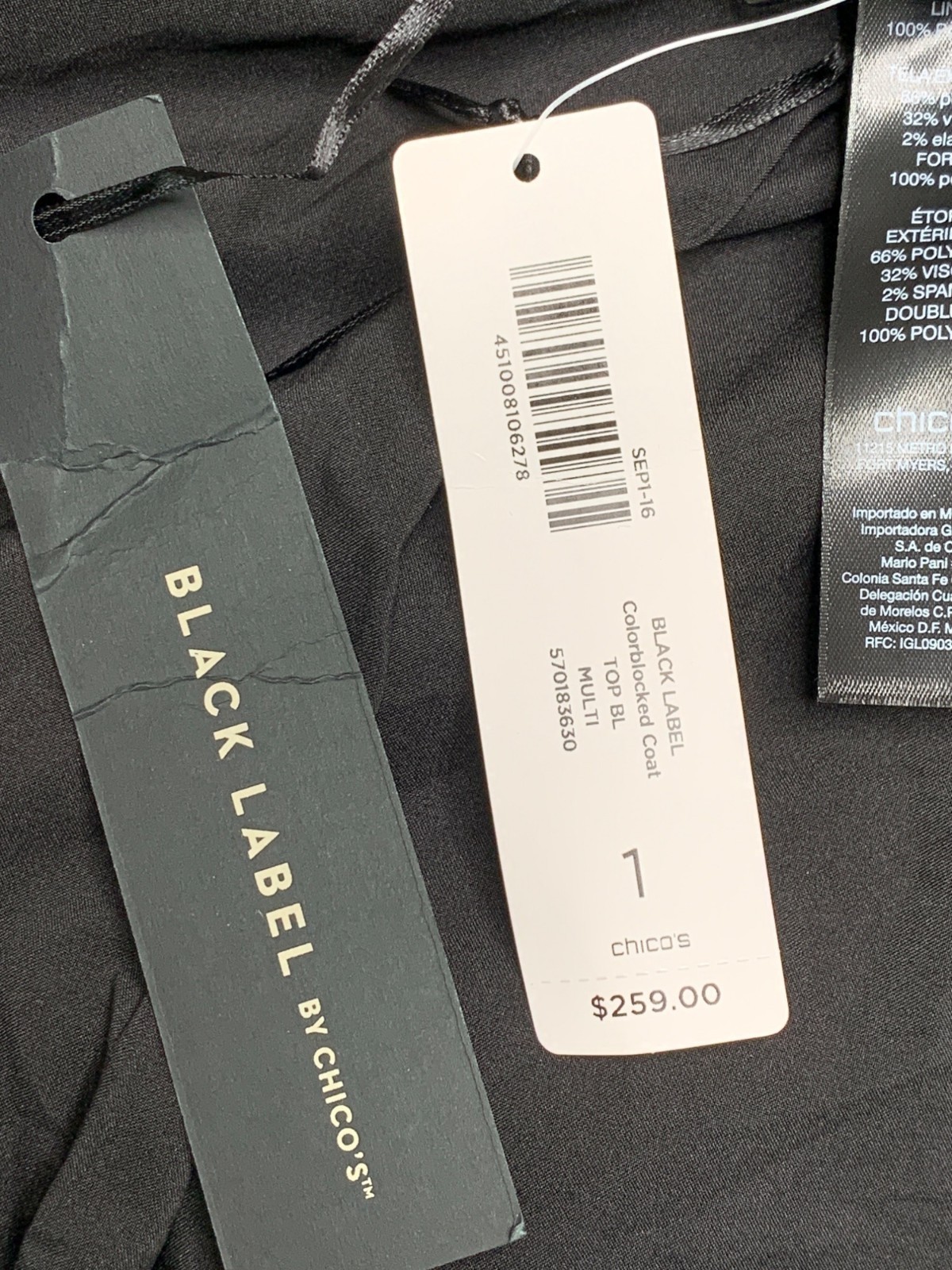 Chicos Black Label Size 8/10 M Patchwork Topper Coat RD10711 $259 NWT