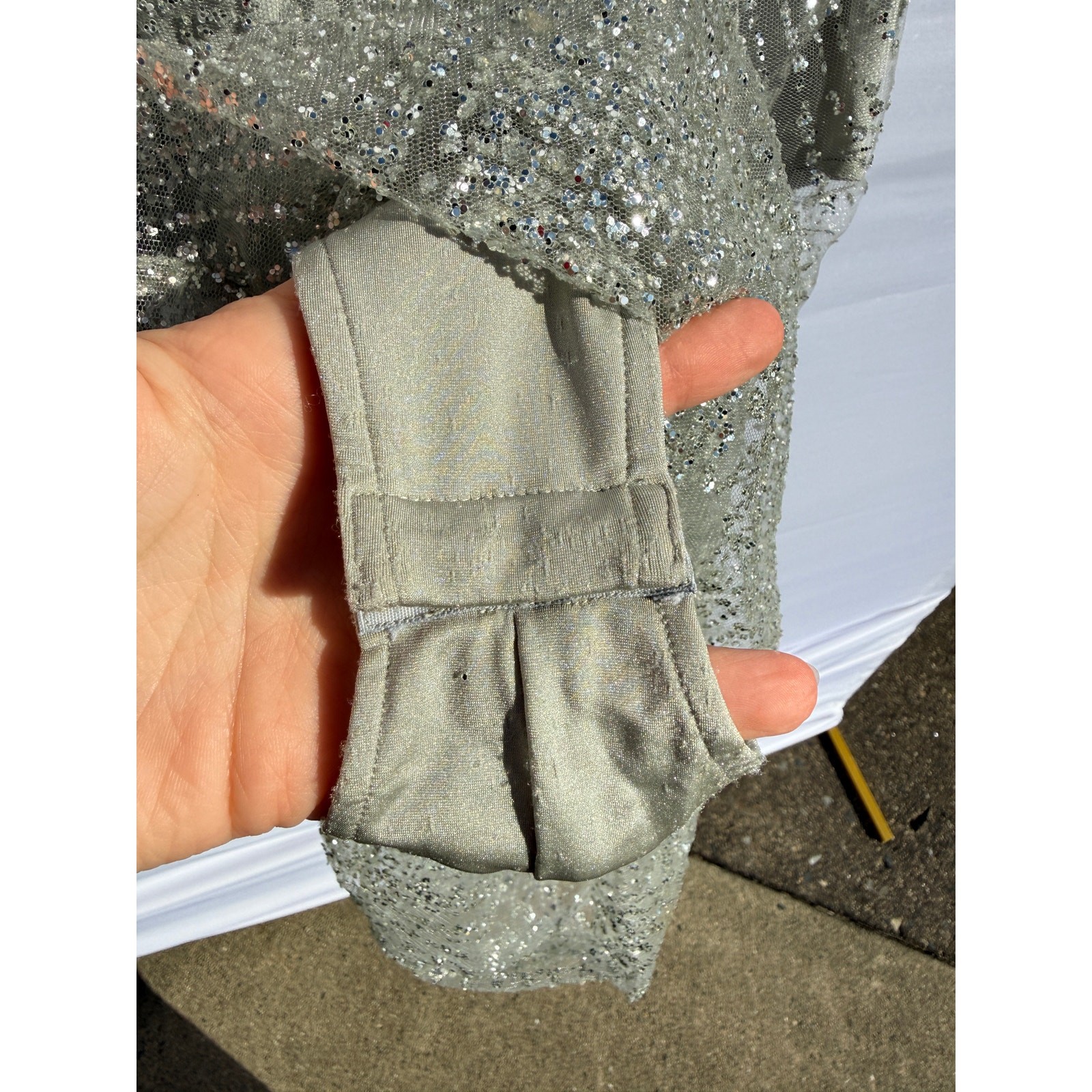 Meshki Aviana Silver Jeweled Glitter Mesh Midi Party Dress Sz S