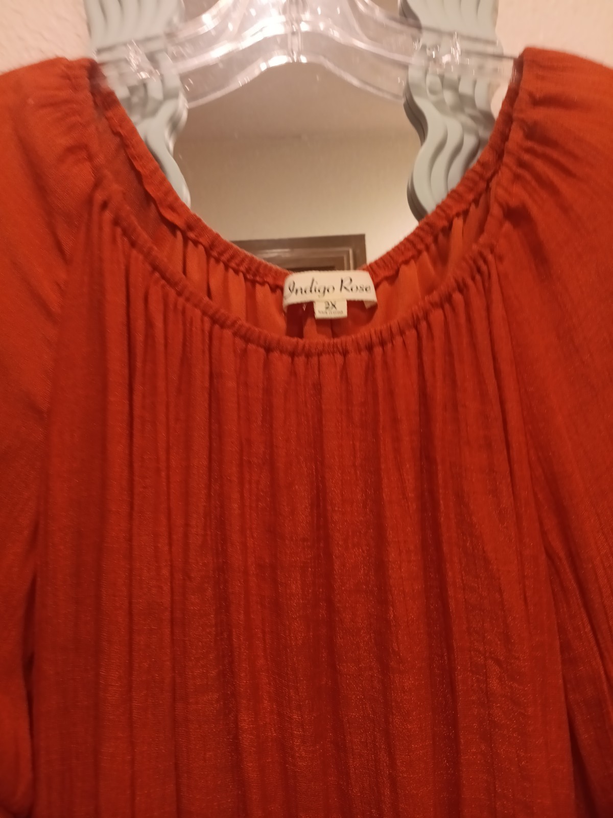 Indigo Rose Orange Solid Wrap Dress Scoop Neck 3/4 Ruffle Sleeve Knee Plus 2X