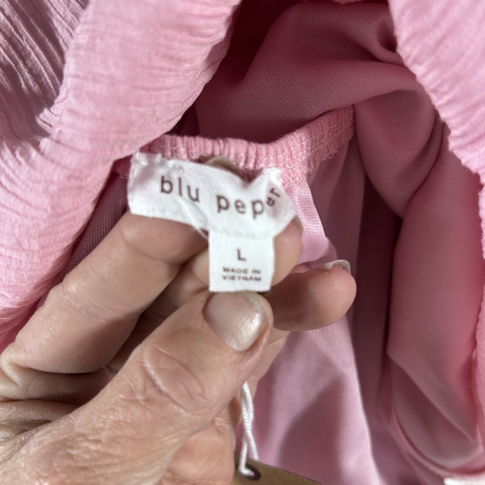 NWT Blu Pepper Size L Pink Open Tie Back Summer Beach Lined Ruffle Sleeve