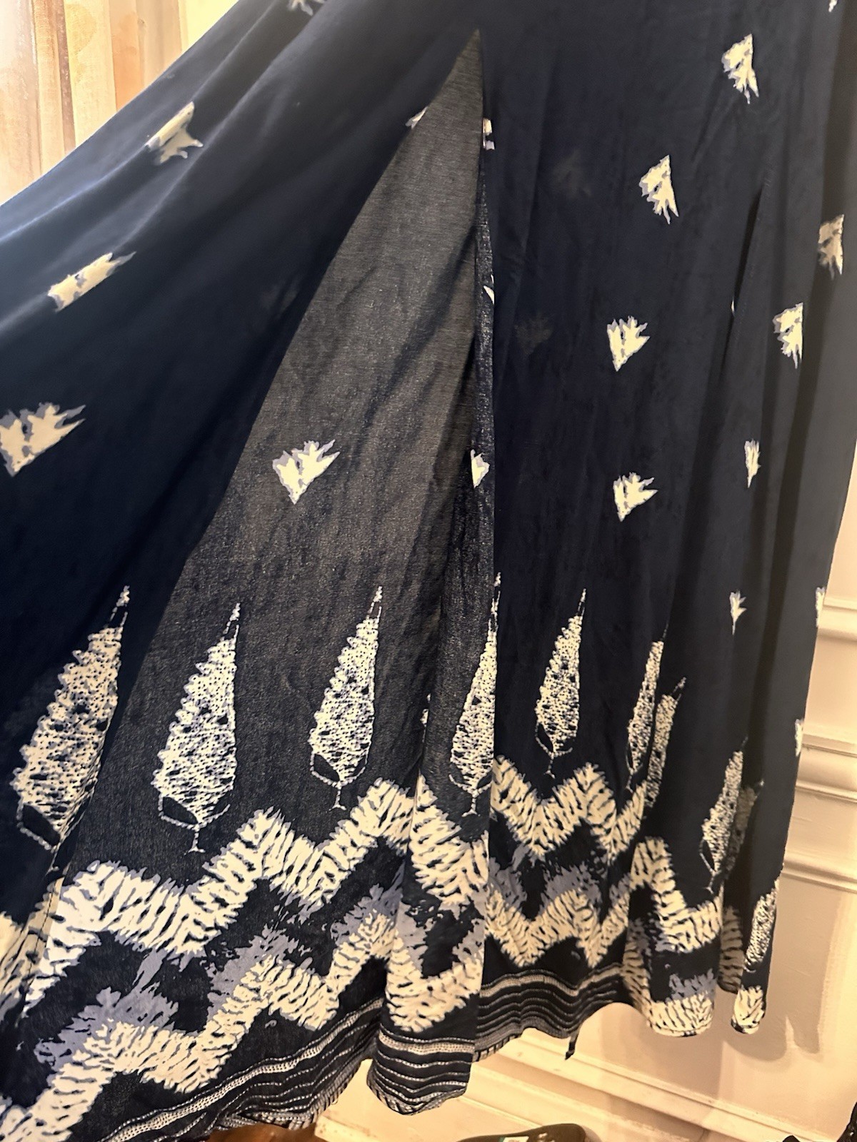 Pookie & Sebastian Double Slit Maxi Dress XS/S Navy Tie Dye Boho Beach Resort