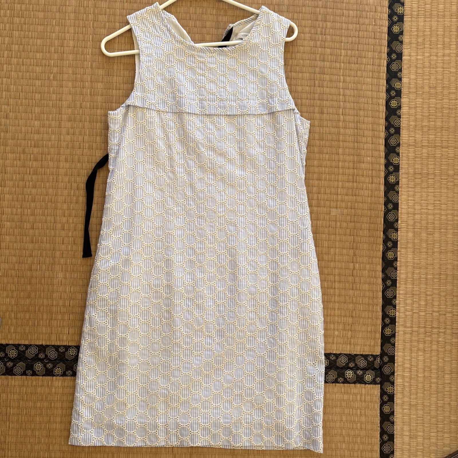 JCrew Blue White Seersucker Eyelet Shift Lined Side Pocket Dress New wo Tag sz 4