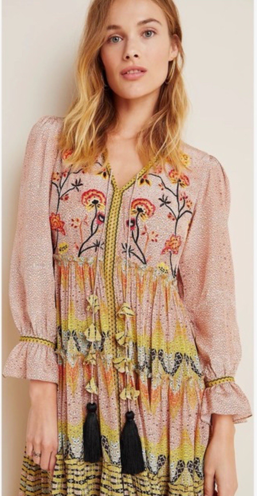 Anthropologie Bhanuni by Jyoti Giorgia Embroidered Dress 4 Tiered Maxi Dress