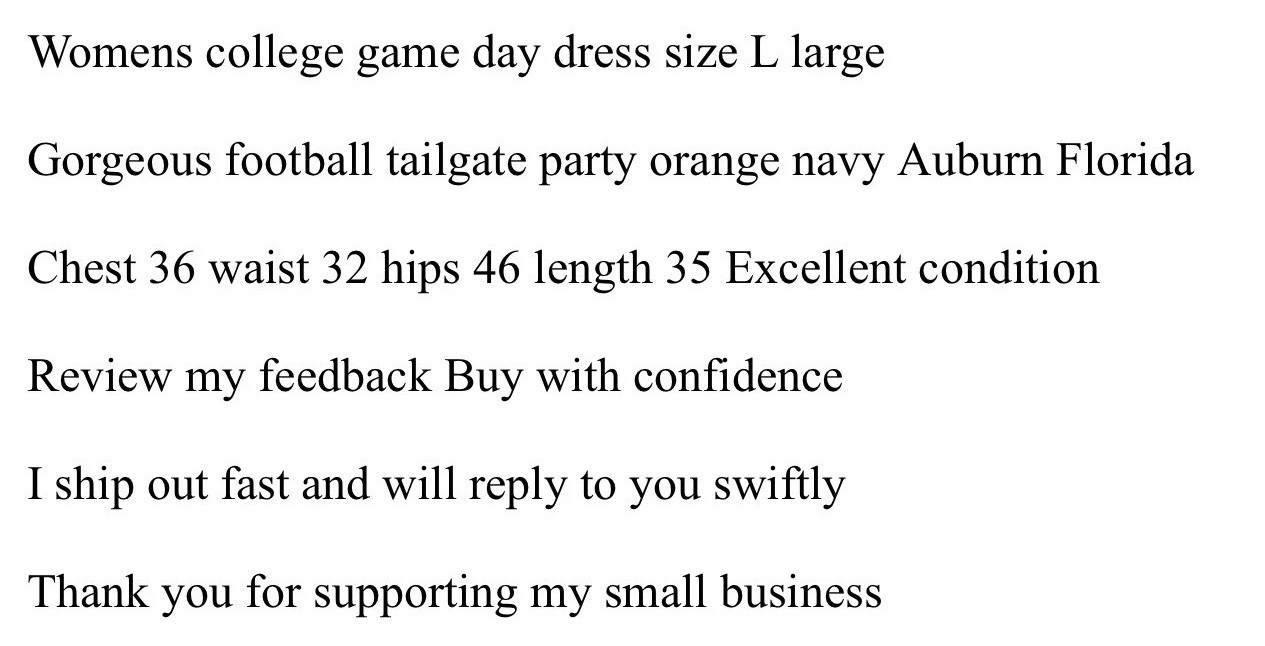 Womens Summer dress size L Navy orange Auburn college game day party gorgeous