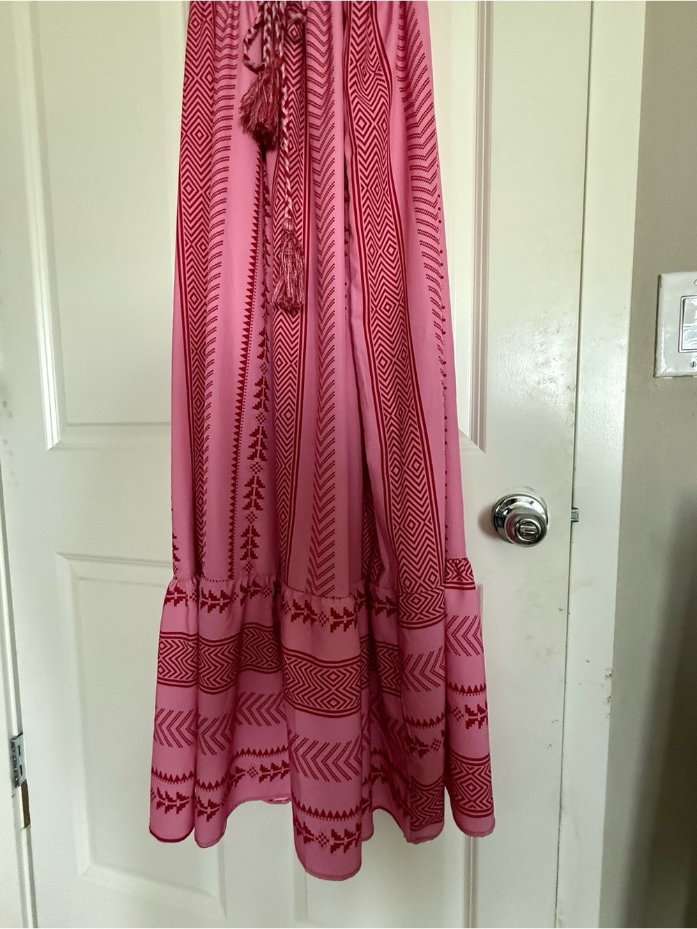 Pink Boho Maxi Dress | Tassel Tie | Women’s Medium