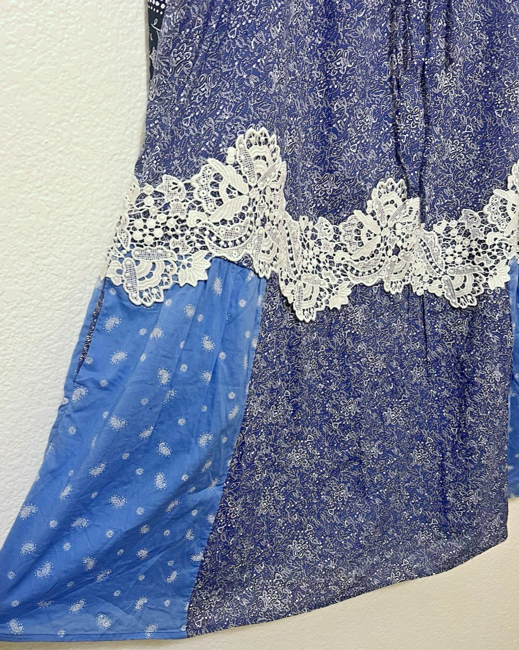 LOFT Precious Sapphire Lace Paisley Tie Mini Pocket Dress Patchwork Boho LP NWT