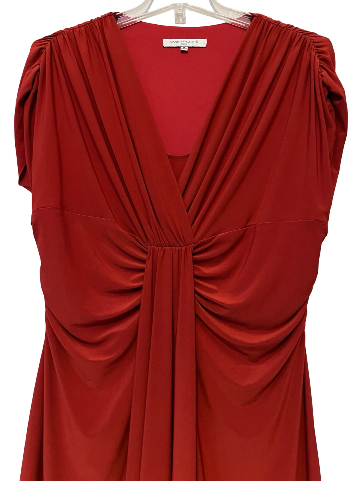 Evan-Picone Ruched Knot-Front Short Sleeve Fit and Flare Midi Dress – Size 16