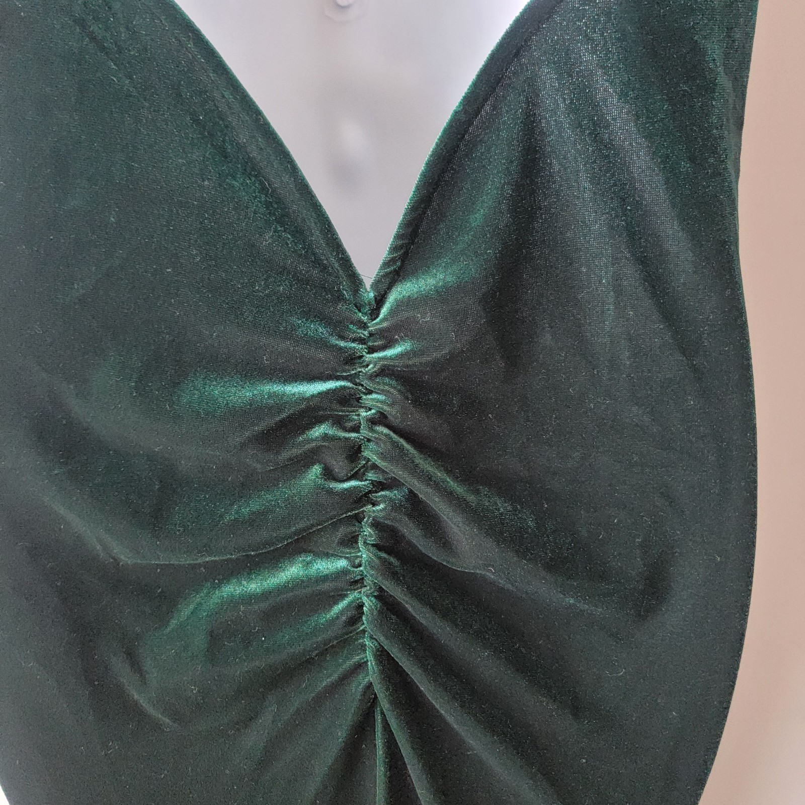 lulus women’s high neck open back maxi dress sz XL side slit hunter green velvet