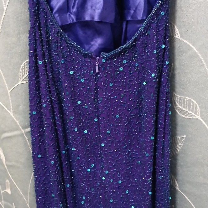 Scala Purple Beaded Sequin Halter Open Back Long Maxi Dress Formal S