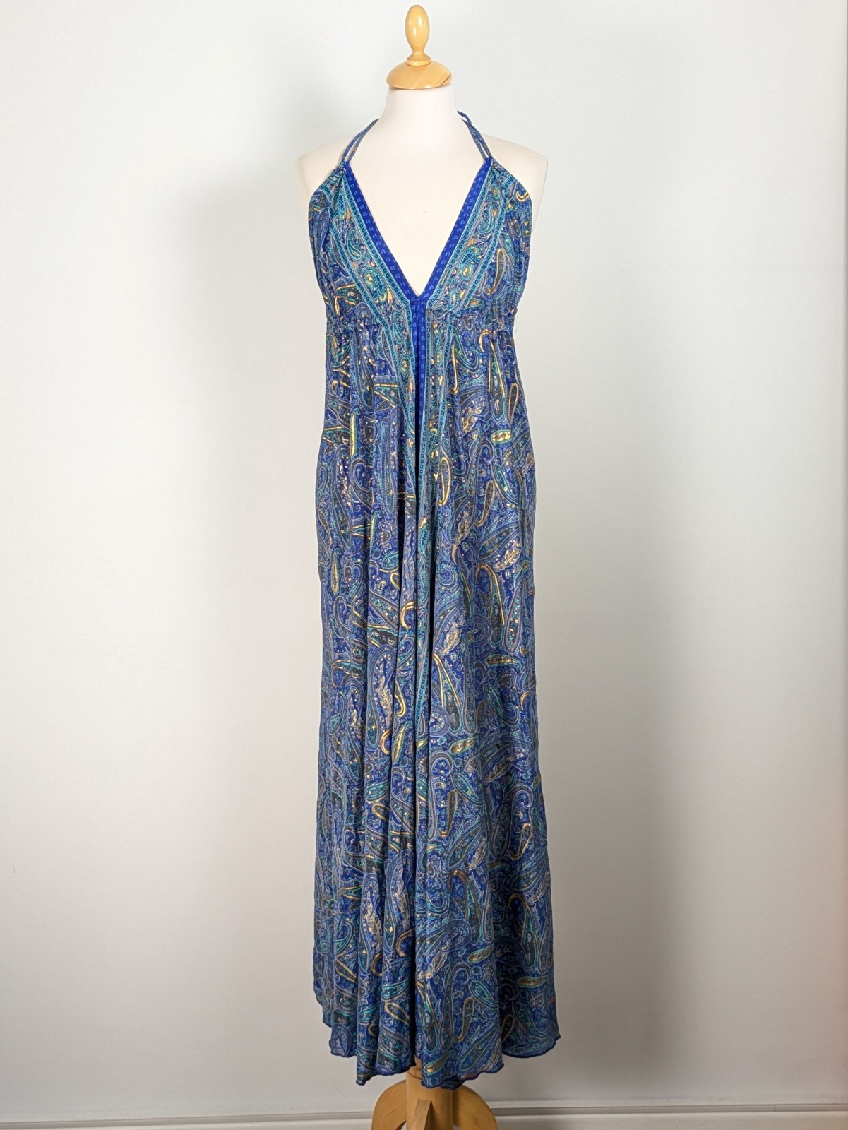 Paisley Silk Blend Halterneck Maxi Dress UK 8 Y2K Boho Festival Mermaid Flowy