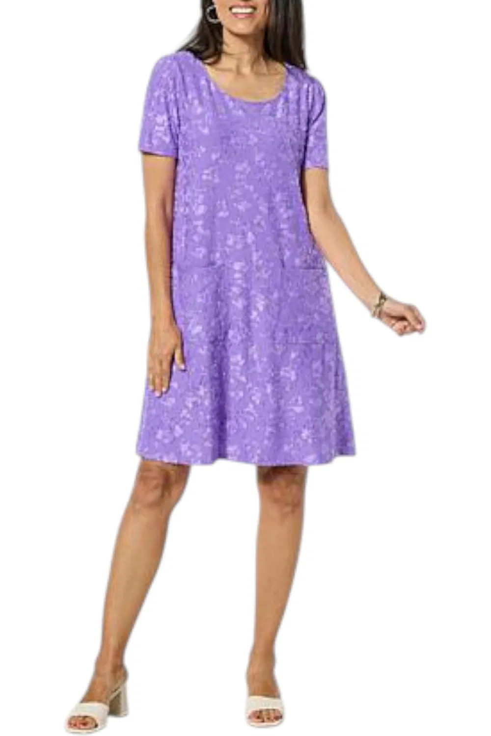 Nina Leonard Women’s Scoop Neck Elbow Sleeve Trapeze Dress Amethyst