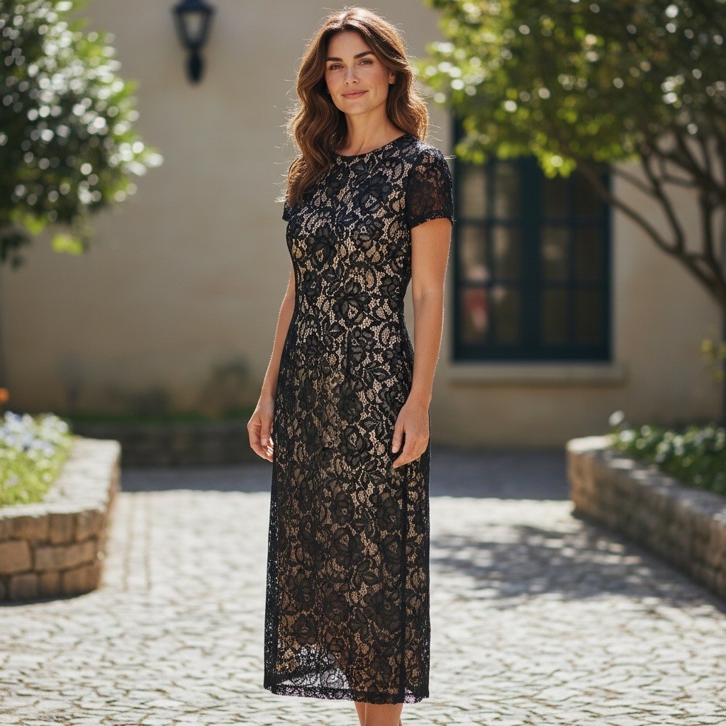 Alexia Admor Womens Black Floral Lace Cap Sleeve Midi Sheath Dress D3618A Size M