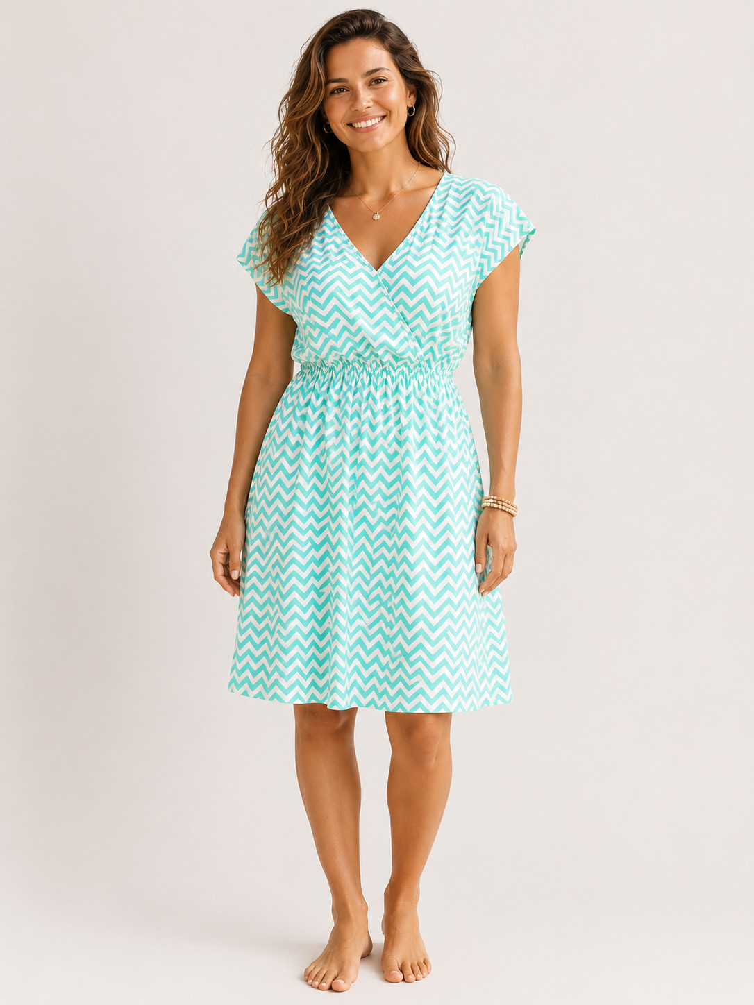 Espresso Mint Chevron Print Faux Wrap Dress Women’s Size Medium