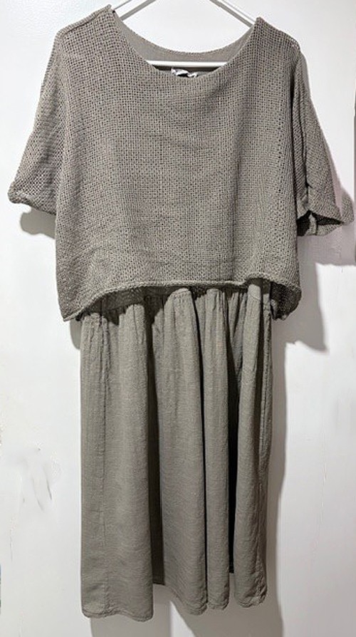 Made in Italy Grey Layered Textured Mesh Knit Top Midi Dress ~Lg