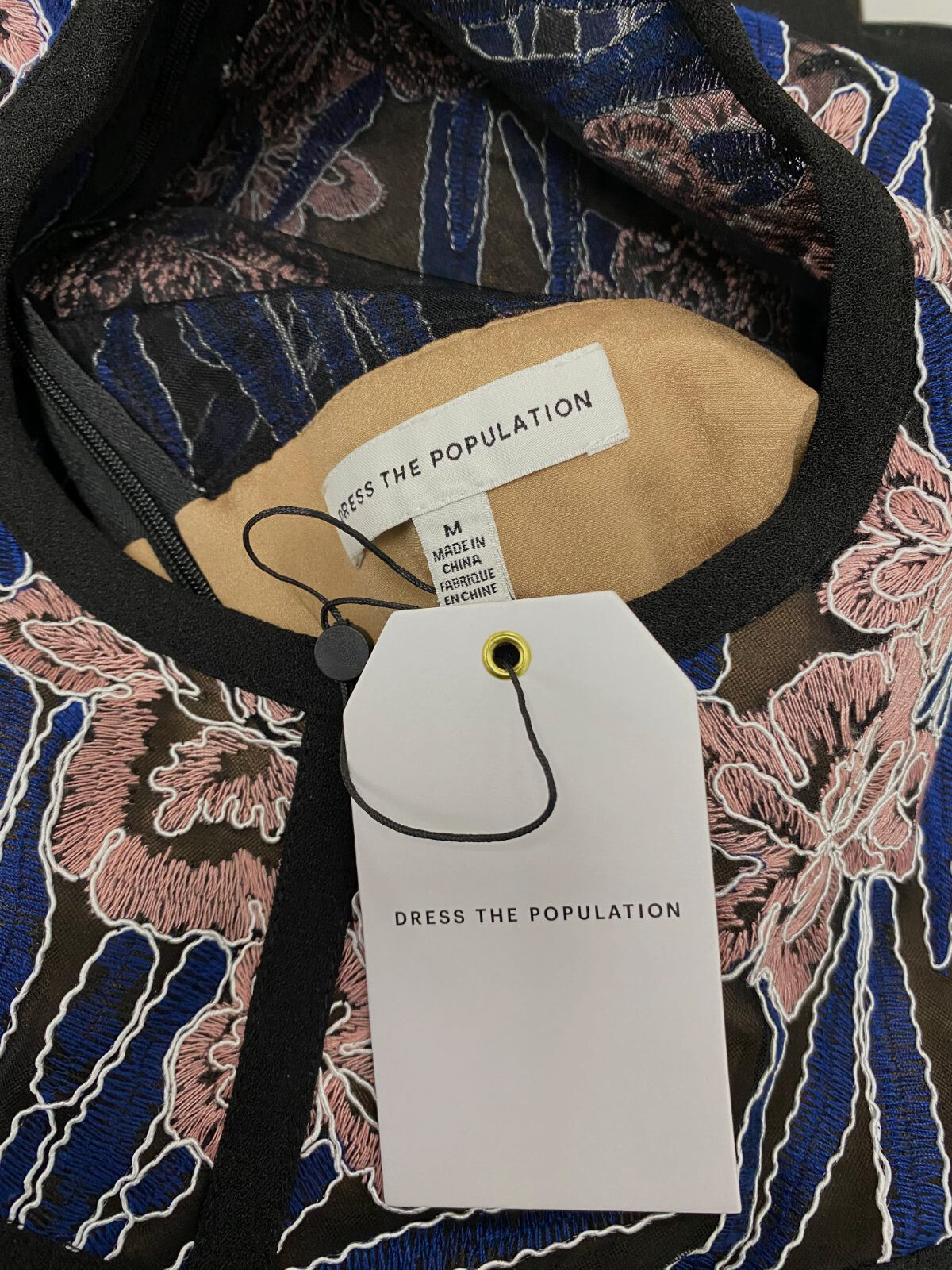 269 美元连衣裙 The Population 女式黑色 Marisol 刺绣连衣裙 M 码-
