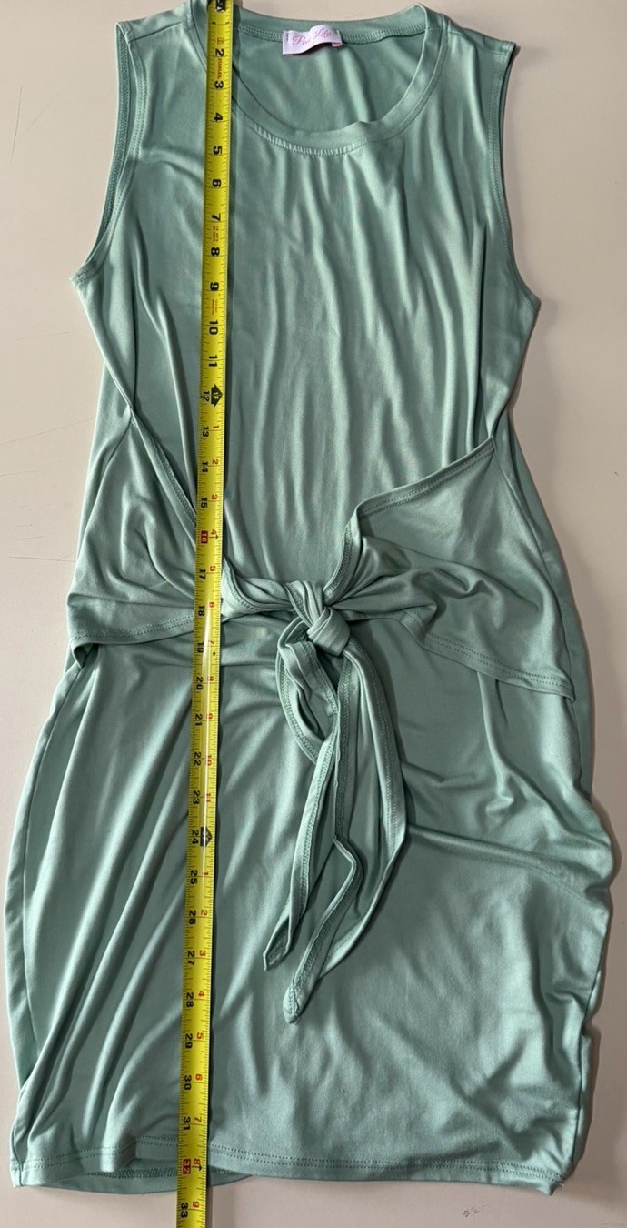 Pink Lily Sage Green Tie Front Sleeveless Bodycon Tank Dress Small S Flattering