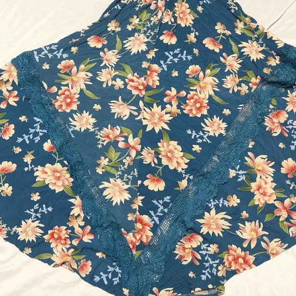Jaase Tuscan Escape Positano Teal Boho Garden Party Flowy Floral Maxi Dress