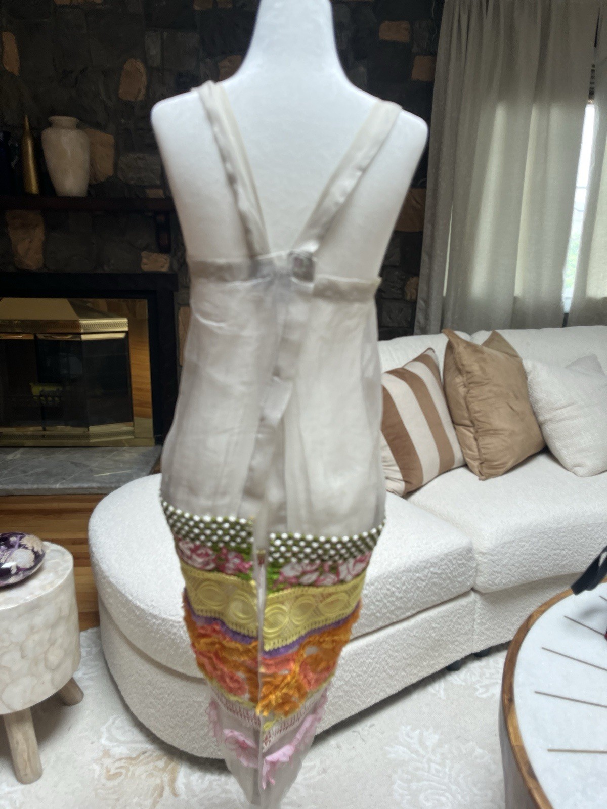 DOSA One Size 100% Cotton Sheer Embellished Apron Overlay Artisan Bohemian layer