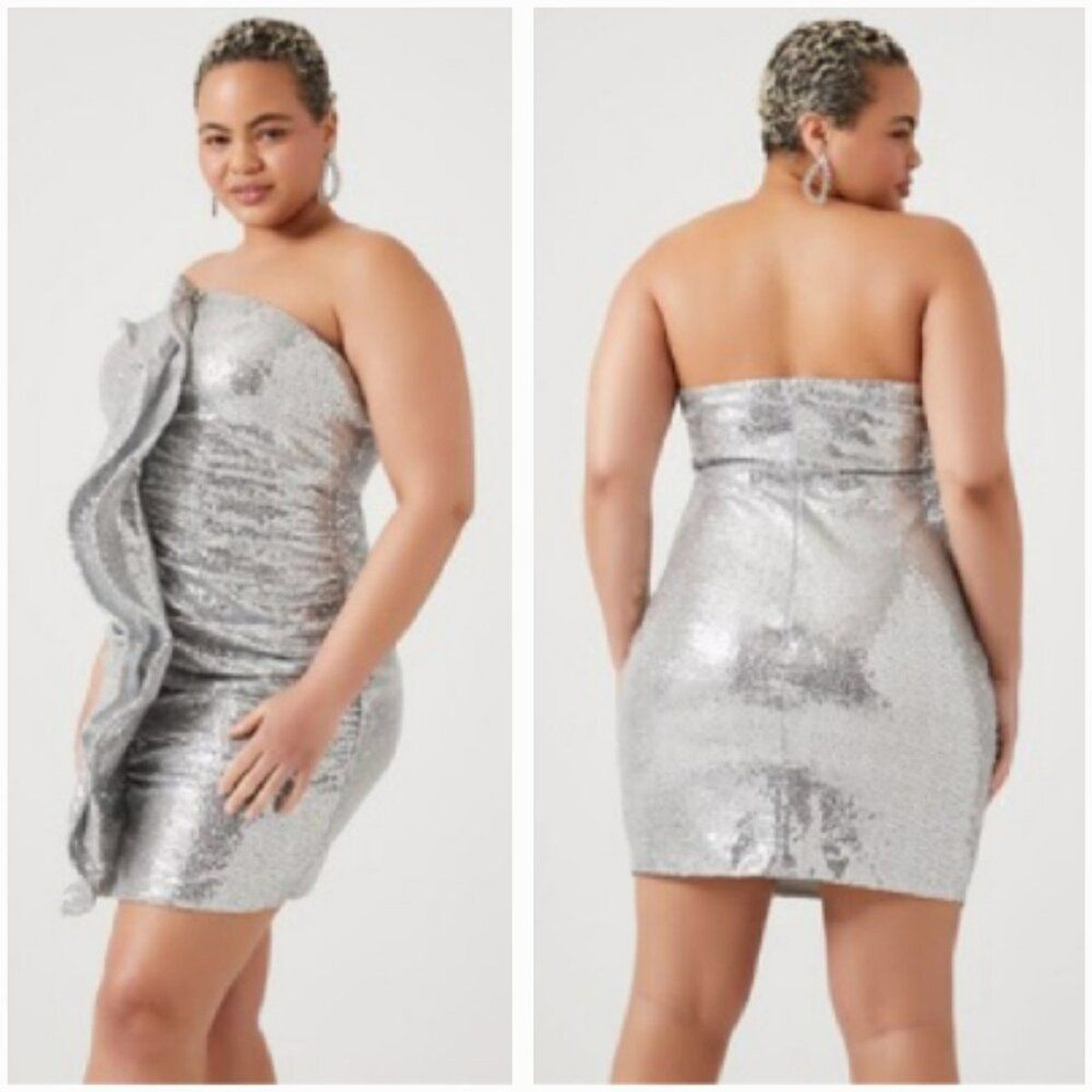 NWT L’ATISTE Forever 21 Silver Sequin Ruffled Mini Dress Plus Size 1X