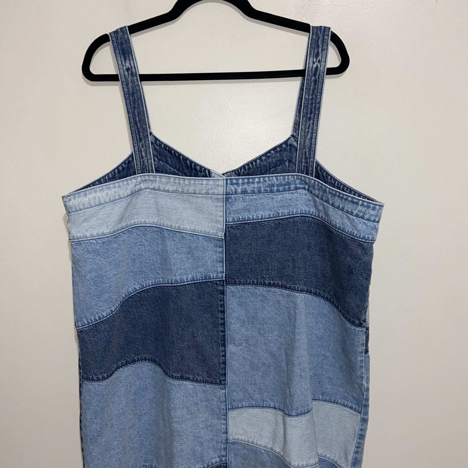 GAP Dress XL Pieced Patchwork Denim Pinafore Blue Jean Button Retro Festival