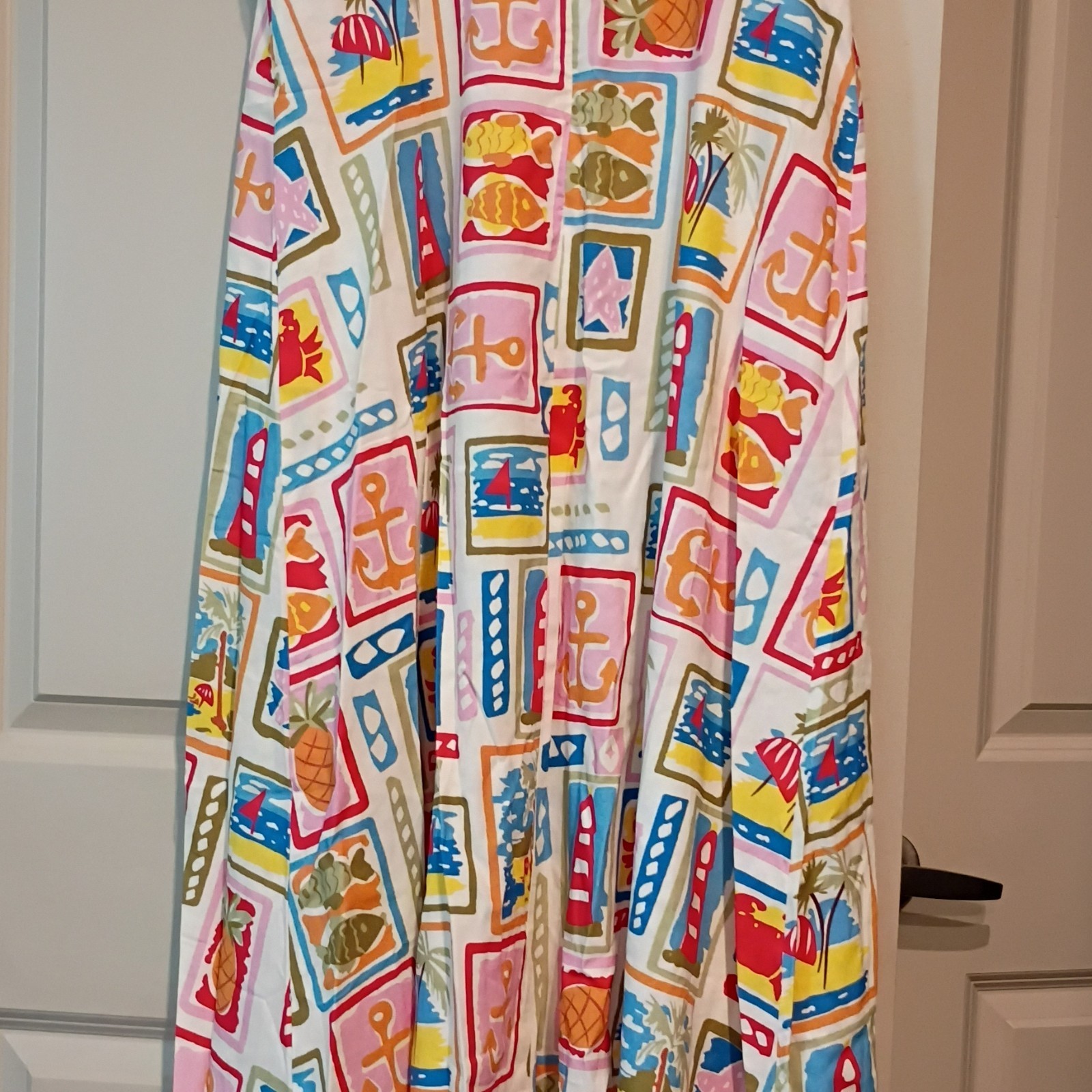 Commense Multicolor Nautical Graphic Maxi Dress Square Neck Sleeveless L