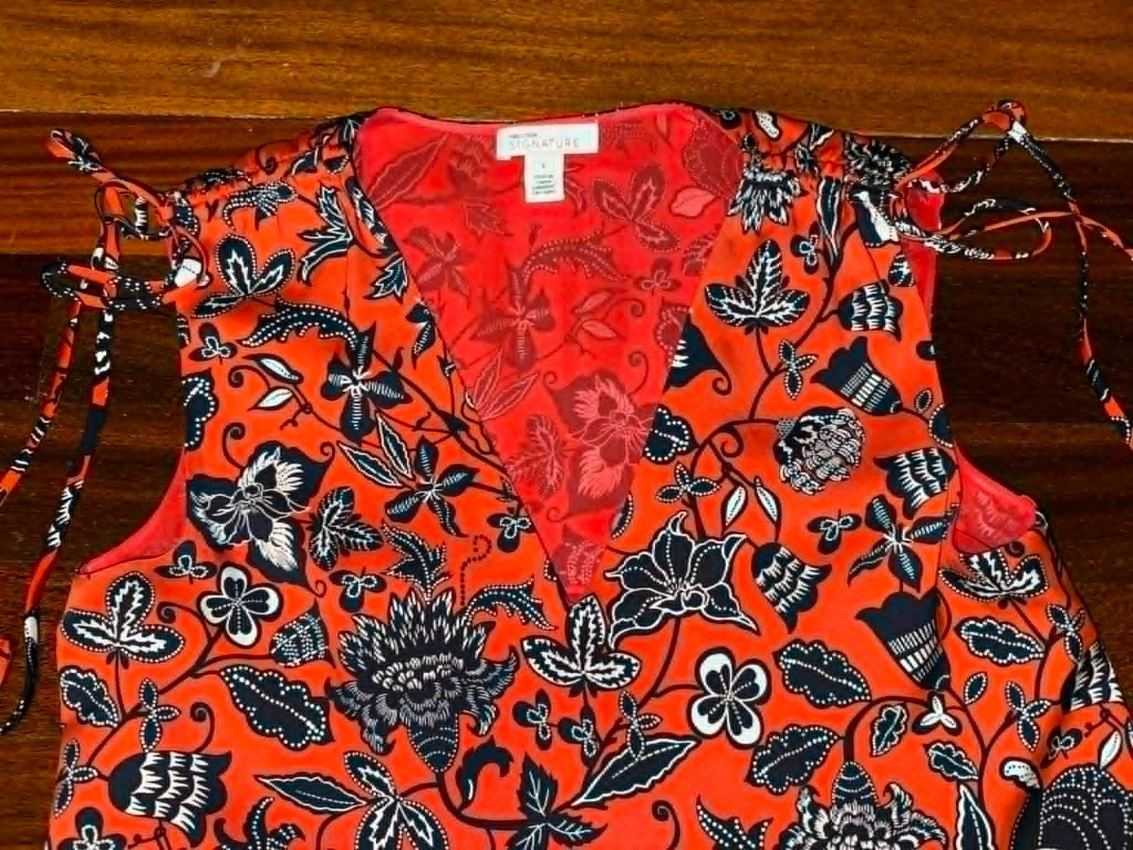 NORDSTROM SIGNATURE Brilliant Orange/Navy Floral SILK Blend Shift Dress ~ Size 6