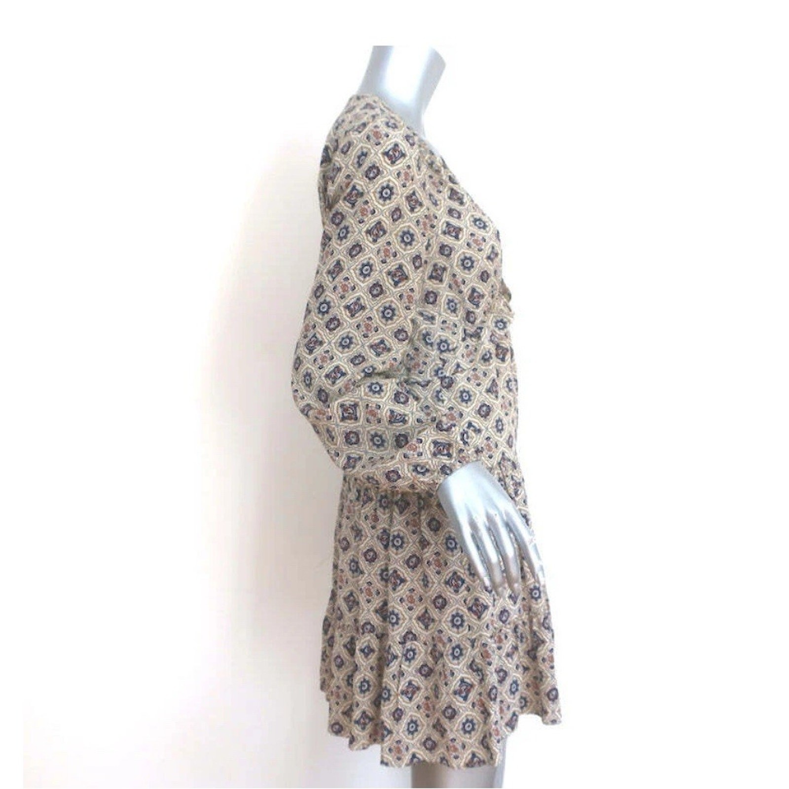 Veronica Beard Size 4 Delray Long Sleeve 100% Silk Mini Dress Peasant Boho B22