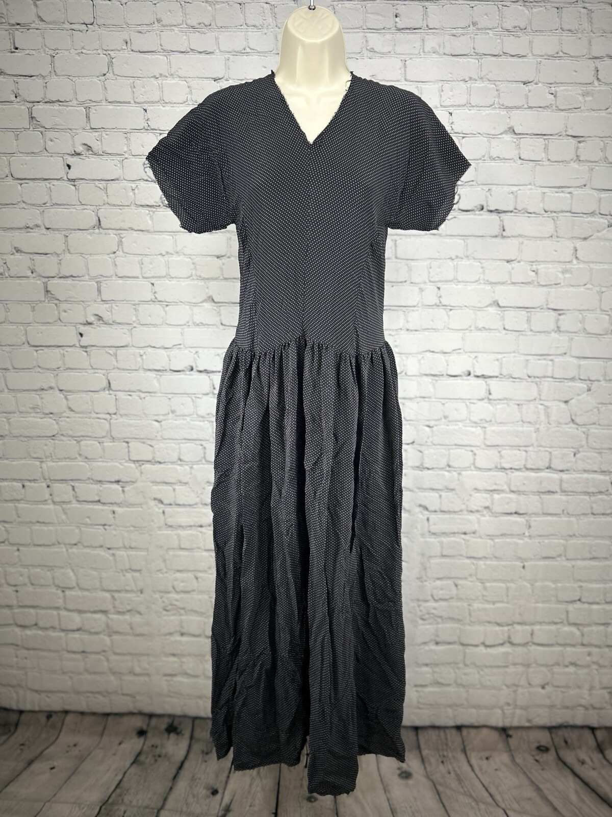 NWT Caron Callahan Pico Black Micro Dot USA Raw Hem Midi Dress Cotton Small S
