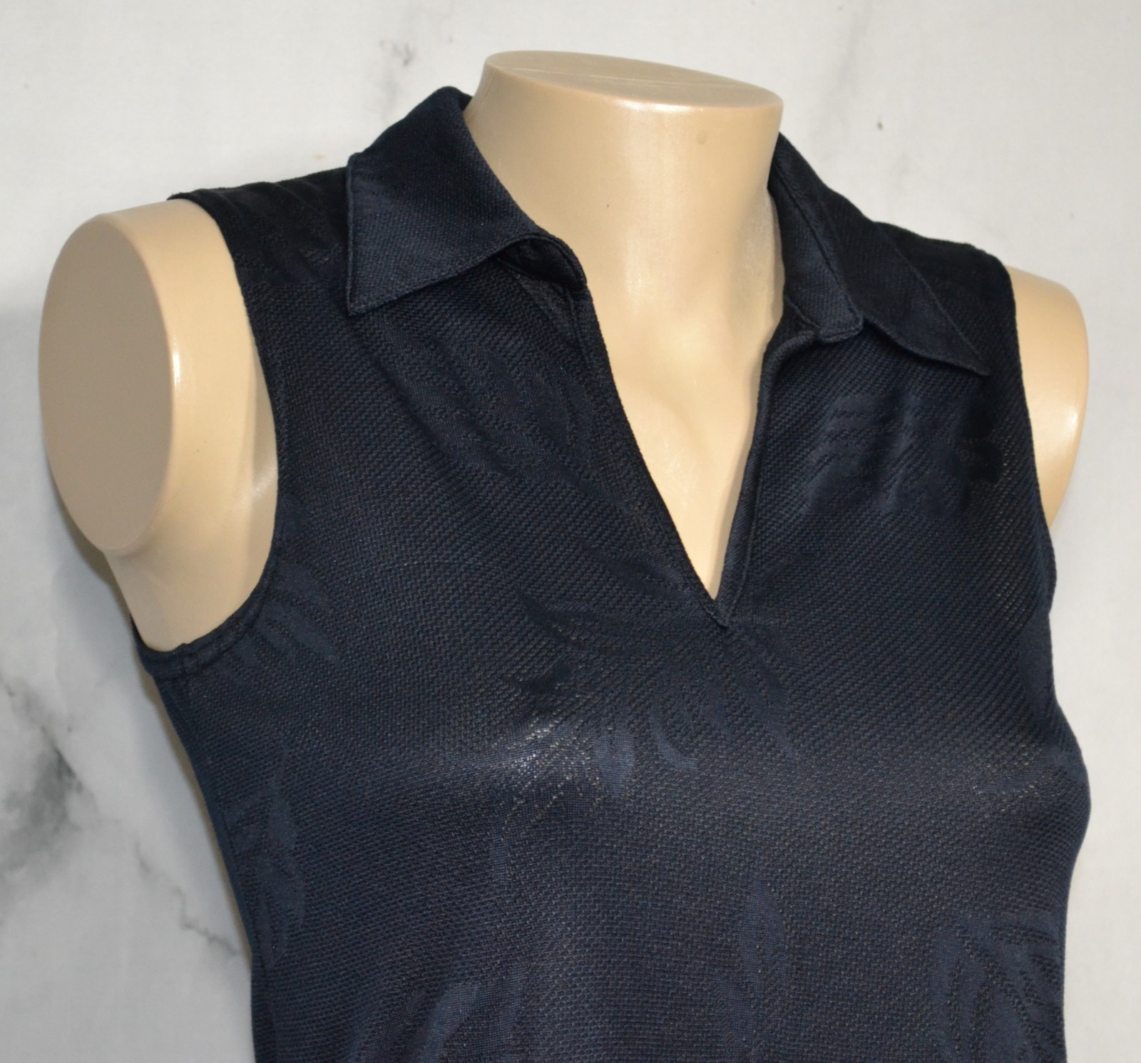 SONOMA Navy Blue Leaf Print Sleeveless Collared Dress Small Unlined Lightweight