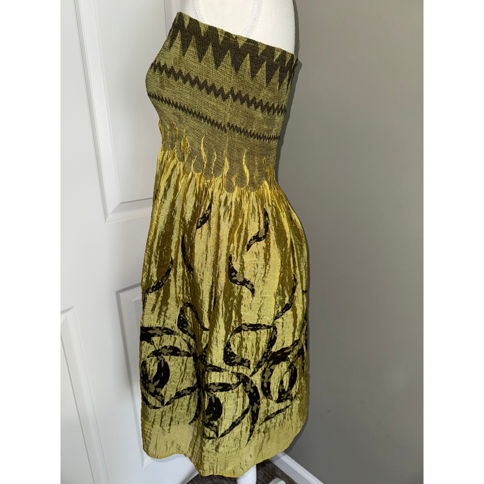 Lapis Womens One Size Strapless Smocked Pull On Midi Dress Boho Festival Tribal