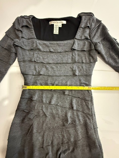Max Studio Gray Ruffle Knit Sheath Dress XS 3/4 Sleeve Stretch