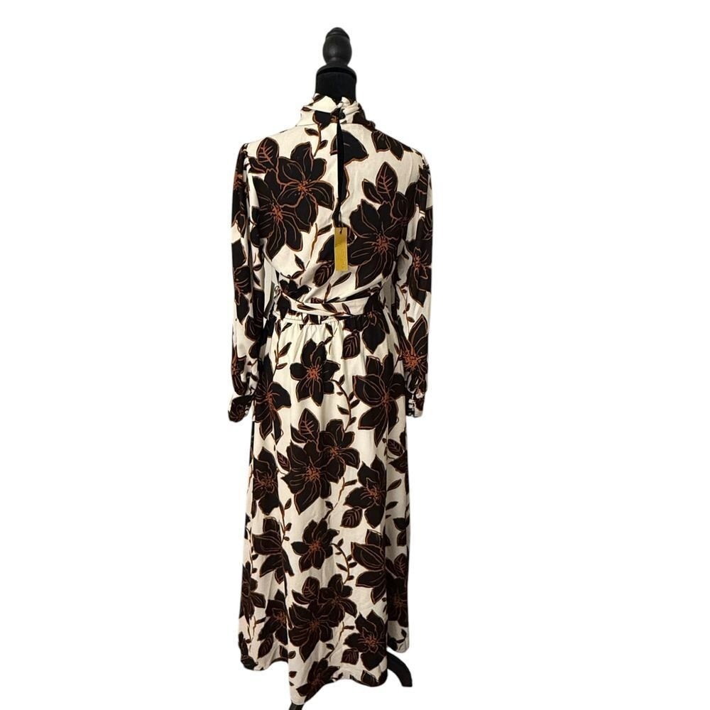 Alexia Admor Mock Neck Modest Belted Maxi Dress Brown Floral Size 6 NEW