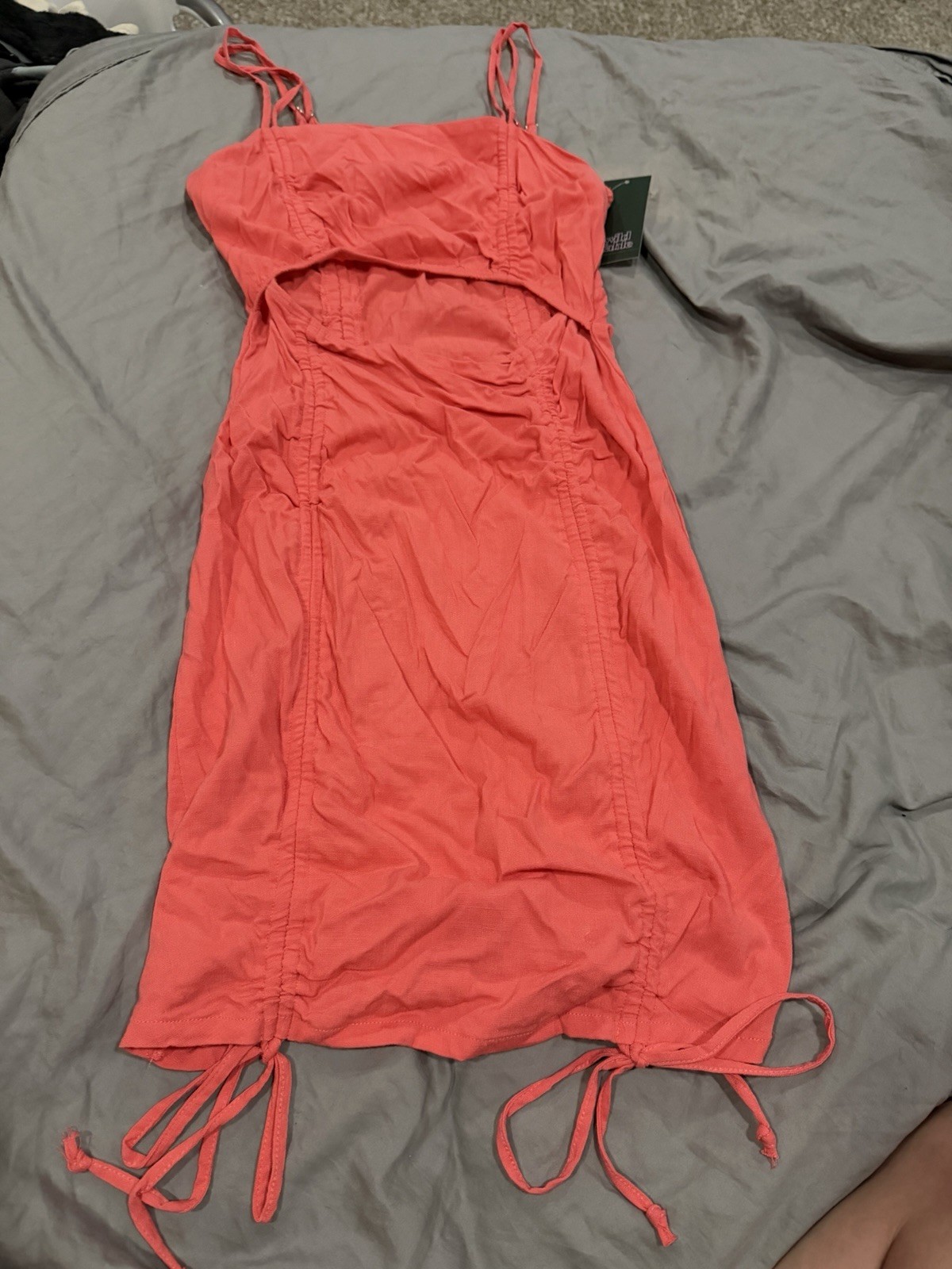 Wild fable Pink Ruched Square Neck Strappy Slip Midi Dress M