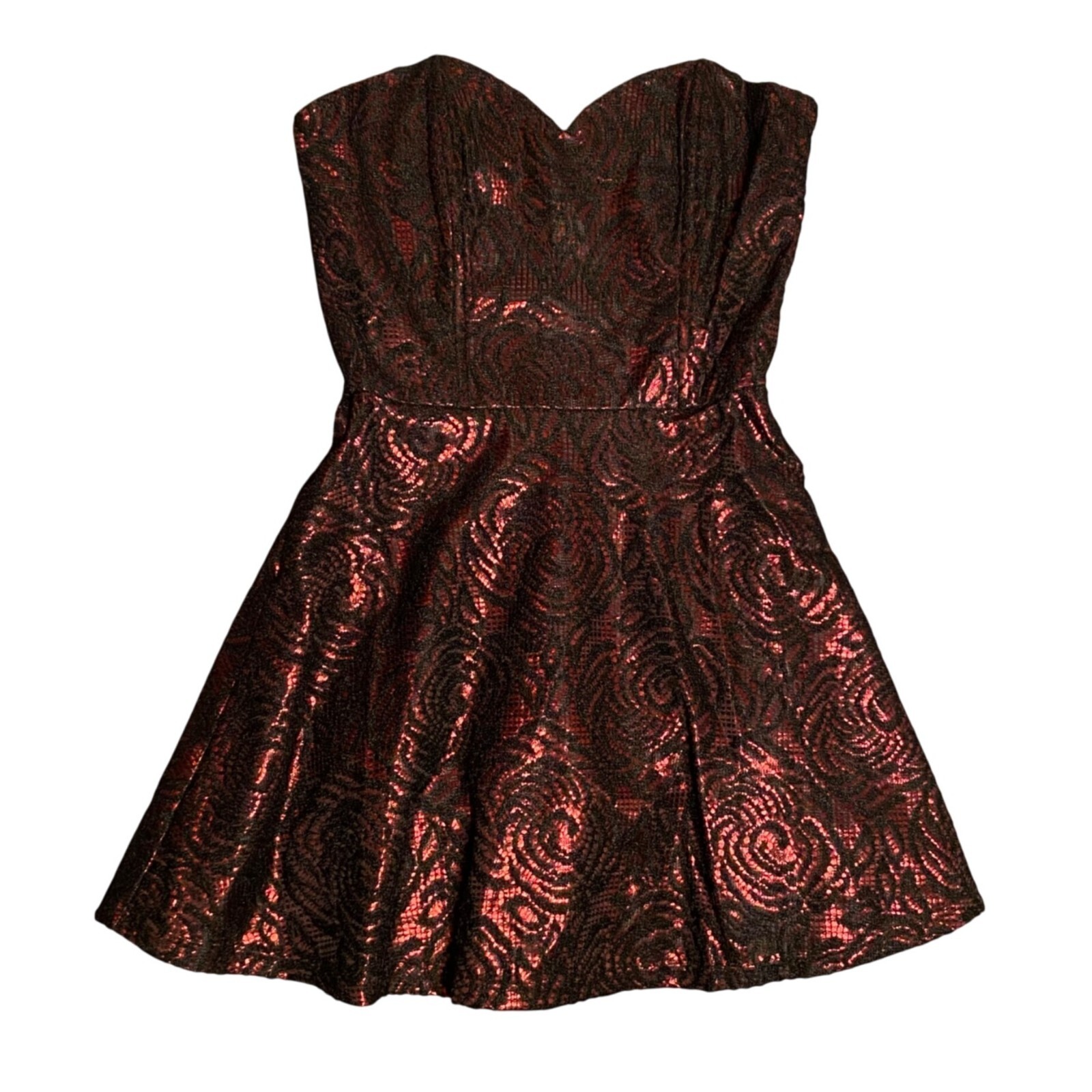 Strapless Red & Black Lace Fit & Flare Womens Dress Size M