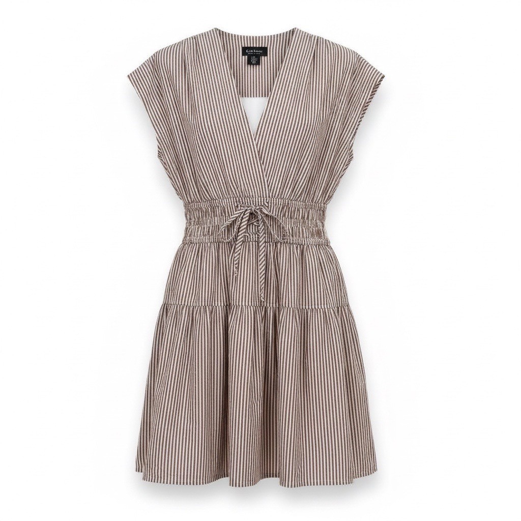 Nicole Miller Womens Brown White Stripe Cotton Wrap Dress Size XS