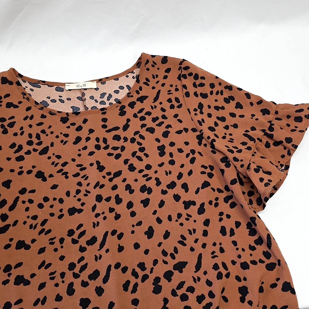 Jade by Jane Dress Womens Small Brown Black Leopard Print Ruffle Flounce