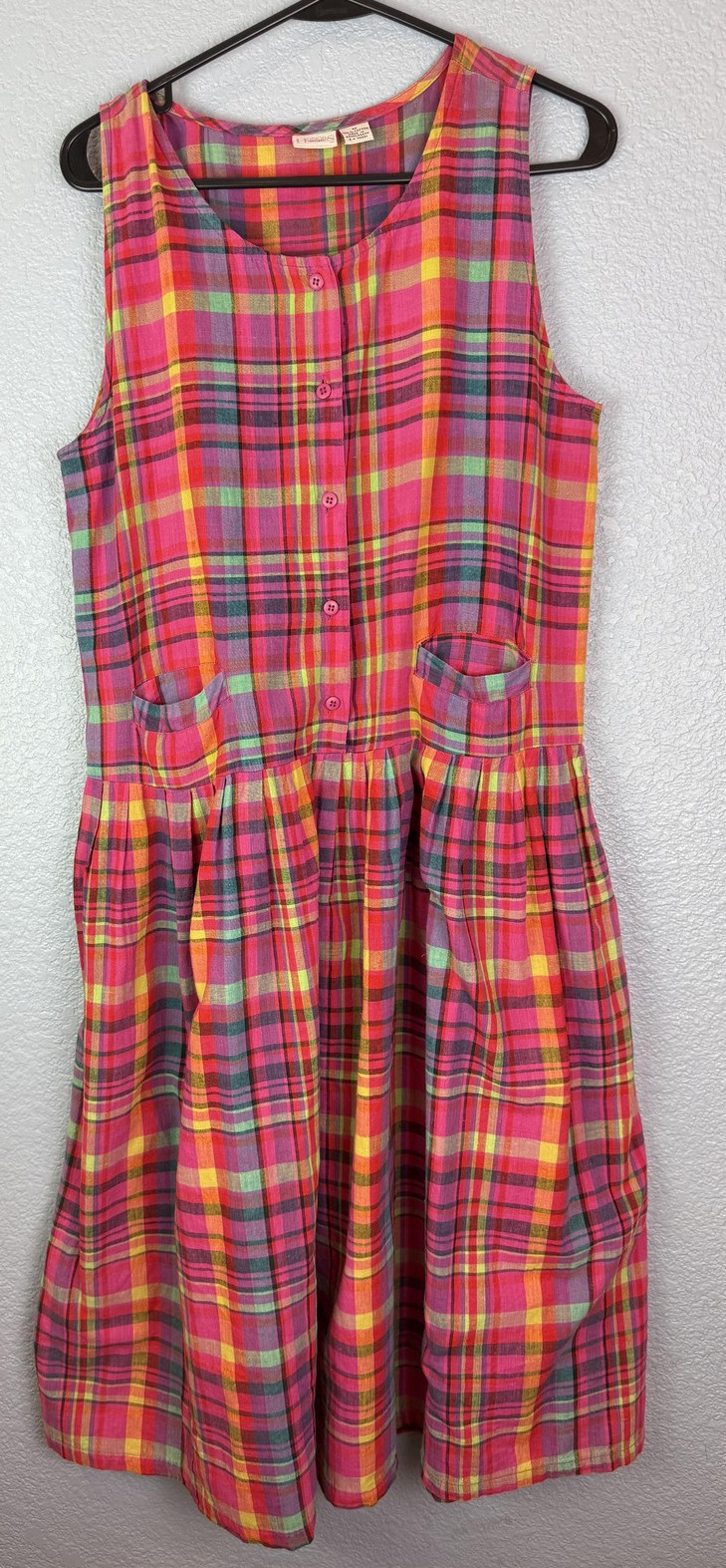 Honors Apparel Dress Womens Medium Plaid Sleeveless Button Front Pockets Bow