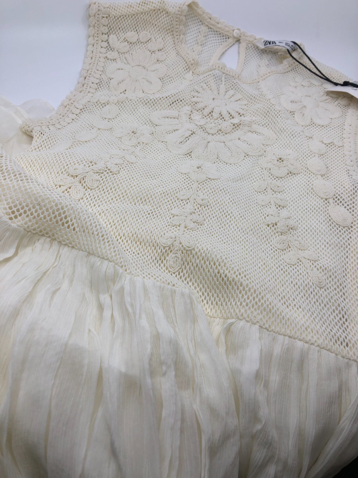 ZARA ZW Embroidered Crochet Combination Maxi Dress, Ecru, Size L , New With Tag!
